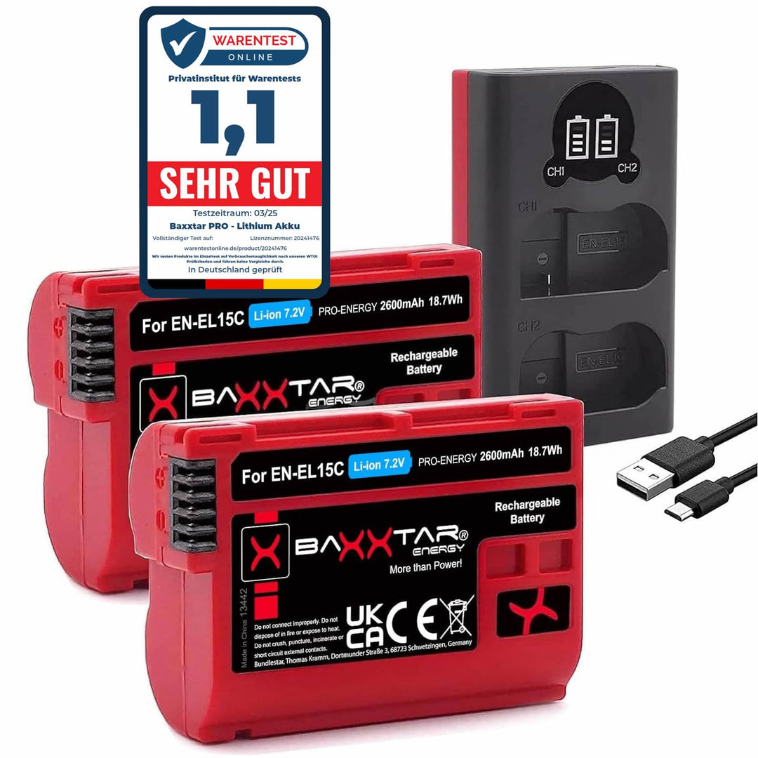 Baxxtar Pro EN-EL15c 2400mAh Kamera-Akku Pack - kompatibel mit Nikon Z5 Z6 II Z7 II Z8 etc. (Nicht f