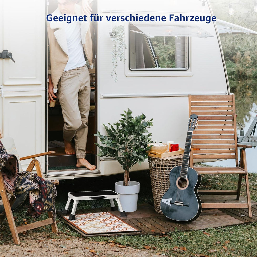 BONTEC Klapptritt, weisser Tritthocker klappbar bis 150 kg, rutschfeste Trittstufe mit Gummifüssen,