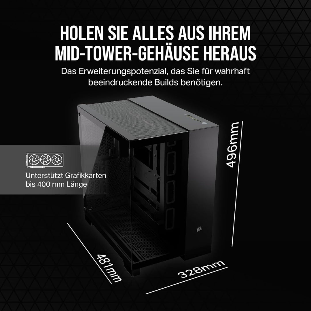 CORSAIR 6500X Mid-Tower ATX-Doppelkammer-PC-Gehäuse – Gehärtetes Panoramaglas - Umgekehrte Verbindun