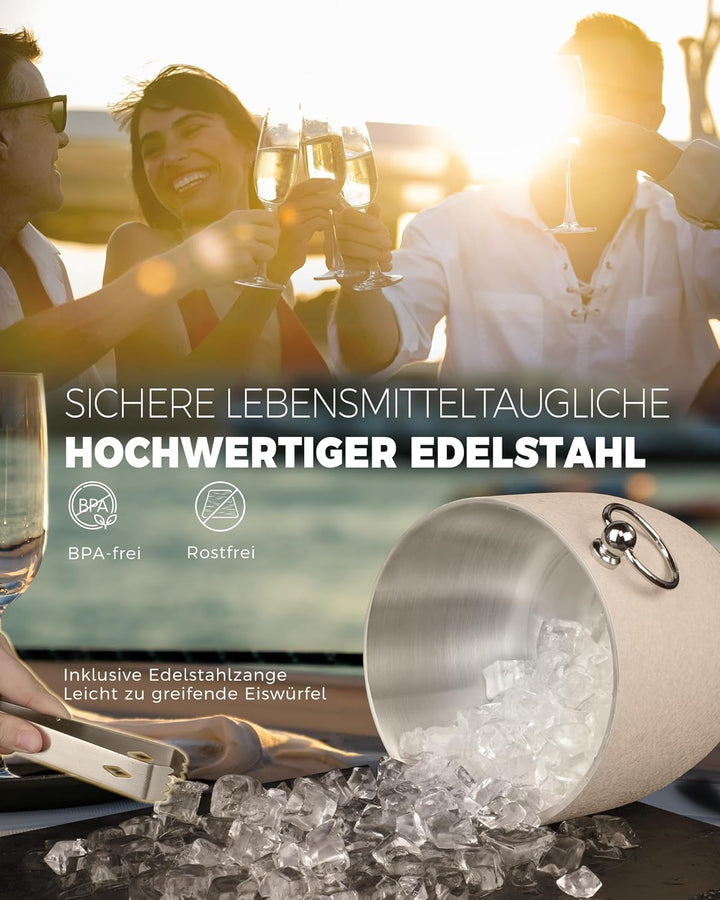 Poliviar Edelstahl Eiswürfelbehälter, 2,5 L Doppelwandiger Eisbehälter, Eiswürfelbehälter mit Deckel