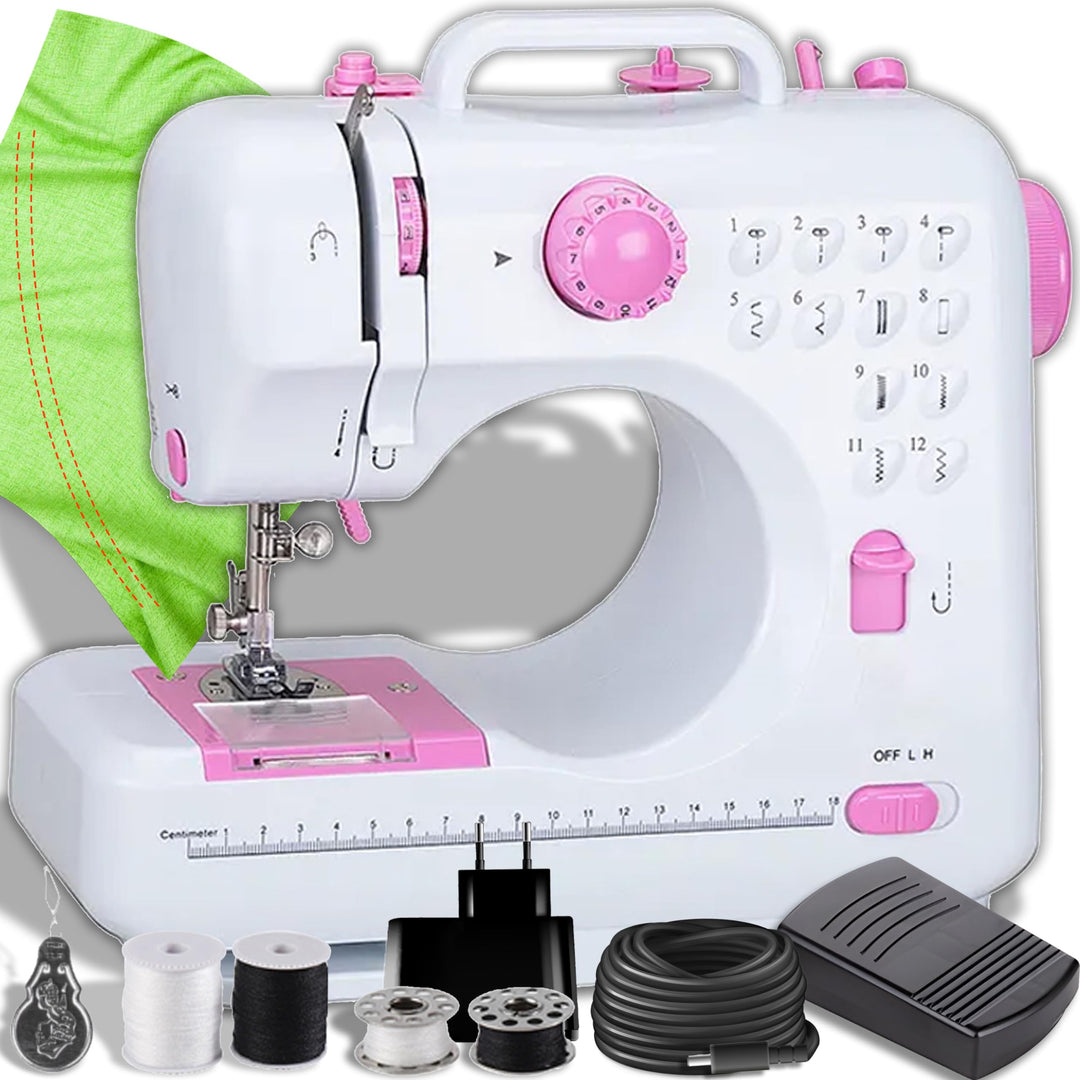 Retoo Nähmaschine Mini und LED Licht für Kinder und Anfänger 12 Stichmuster Elektronische Profi Haus