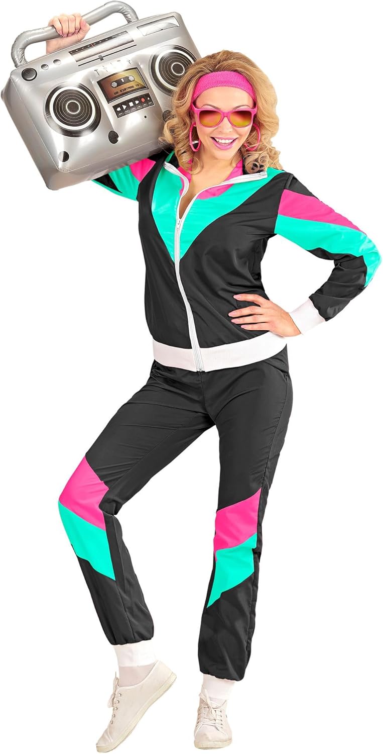 WIDMANN 10160 COSTUME TUTA ANNI 80 XXL NERA/CELES/VIOLA 