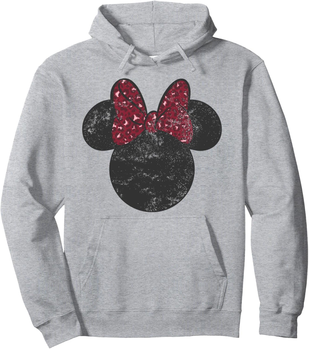 Disney Mickey And Friends Simple Minnie Leopard Bow Pullover Hoodie
