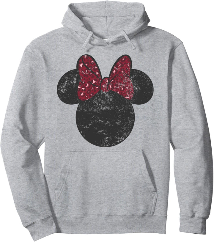 Disney Mickey And Friends Simple Minnie Leopard Bow Pullover Hoodie