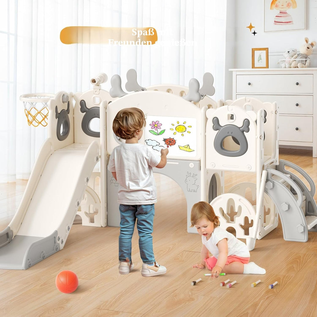 Krovtoy Kinderrutsche, Kleinkinderrutsche freistehend mit Basketballkorb, Kleinkinderklettergerüst,