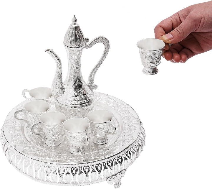 Vintage Türkische Kaffeekanne Set,Metallteekannenset mit 6 Kaffeetassen und Teetablett,Tee-Set Tee O