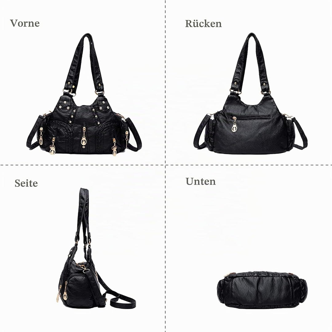 PORRASSO Damen Handtasche Mode Schultertasche Hobo Tasche Weiches PU Leder Umhängetaschen Frauen Hen