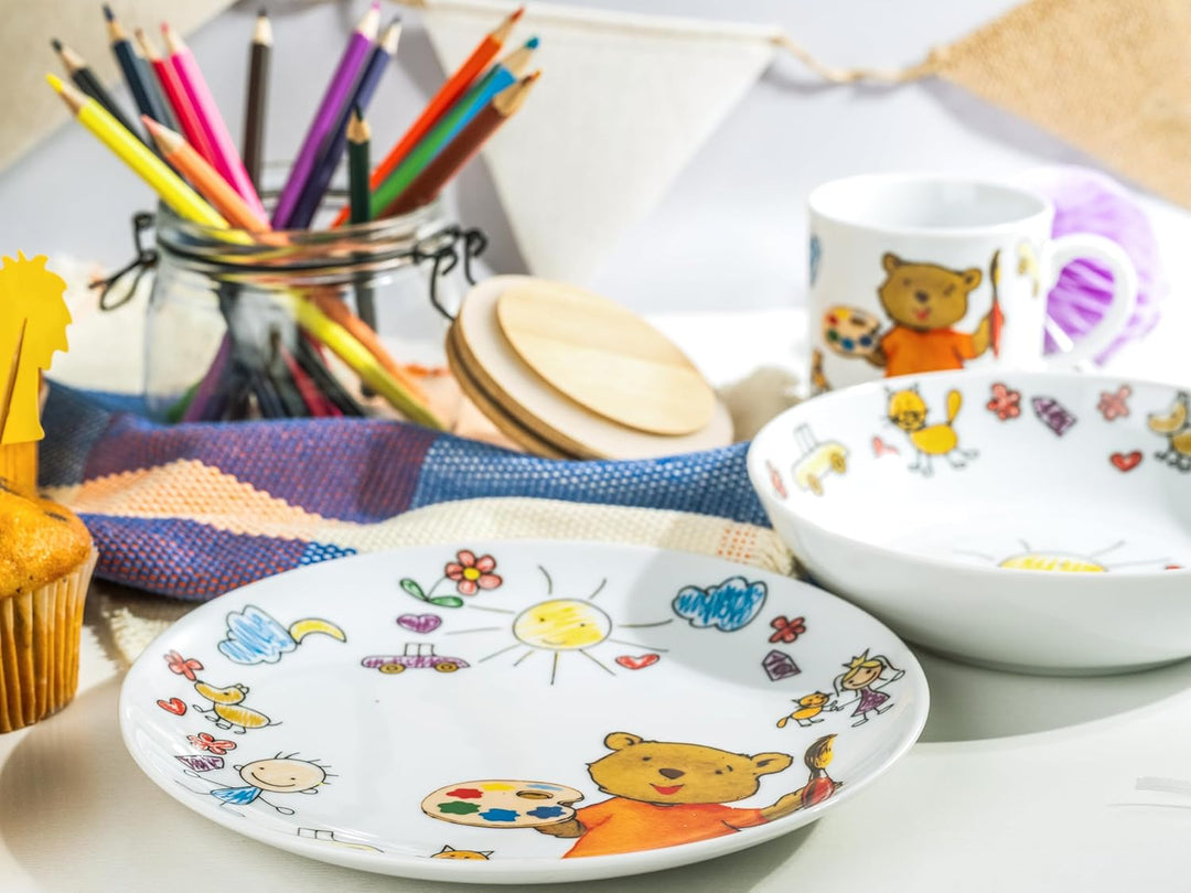 Creatable, 15027, Serie Teddy, Geschirrset 3 teilig Kinderservice Mehrfarbig, 24 x 20 x 26 cm