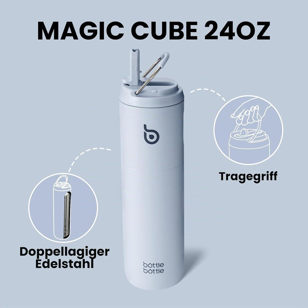 BOTTLE BOTTLE Isolierte Trinkflasche 680 ml(24oz) mit Strohhalm, Deckel und Griff für Sport, Reise,