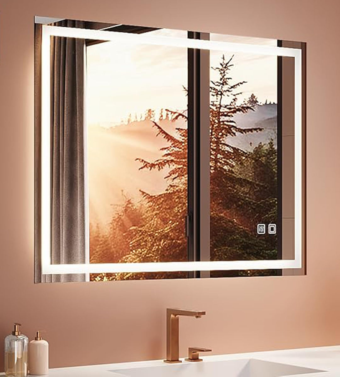Spiegel Mit Beleuchtung, 80x60cm - Wandspiege, Badezimmer Spiegelbeleuchtung, 4 Farben, Dimmbar Touc