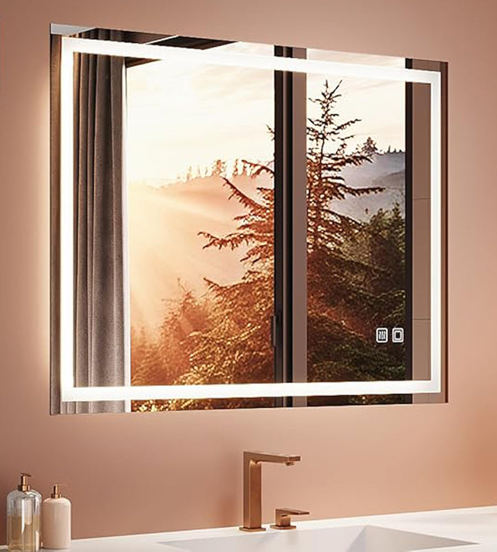 Spiegel Mit Beleuchtung, 80x60cm - Wandspiege, Badezimmer Spiegelbeleuchtung, 4 Farben, Dimmbar Touc