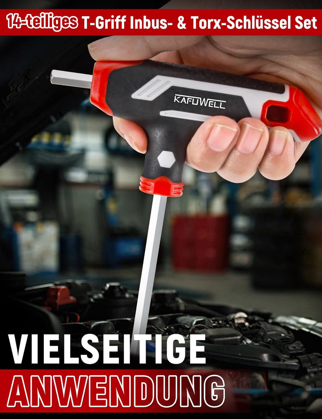 14-tlg Inbusschlüssel und Torx-Schlüssel-Satz T-Griff, metrisch Sechskant H2-H10, Torx-Schlüssel TX1