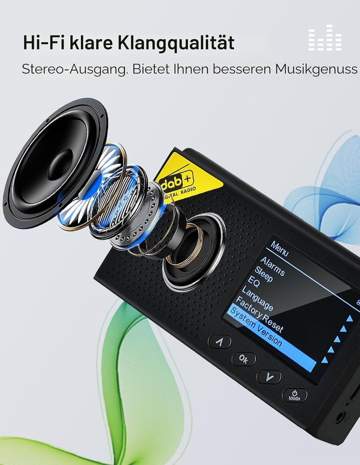 Tragbares DAB Radio, DAB Plus Radio kleine, Bluetooth,USB-C Betrieben & Wiederaufladbarer Akku | 12