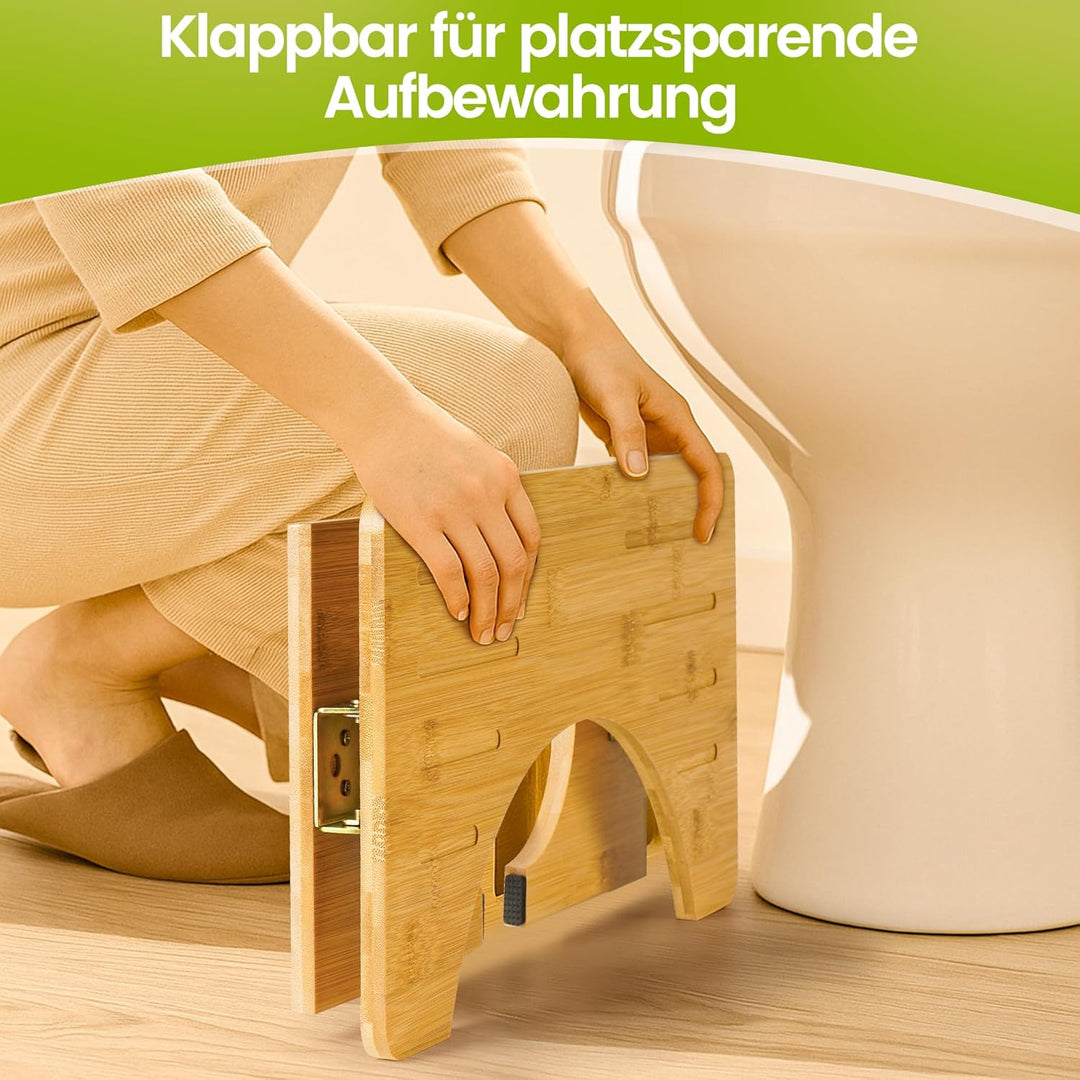 Klappbarer Toilettenhocker Erwachsene, Klohocker aus Bambus-Holz für Badezimmer, Ergonomischer WC Ho
