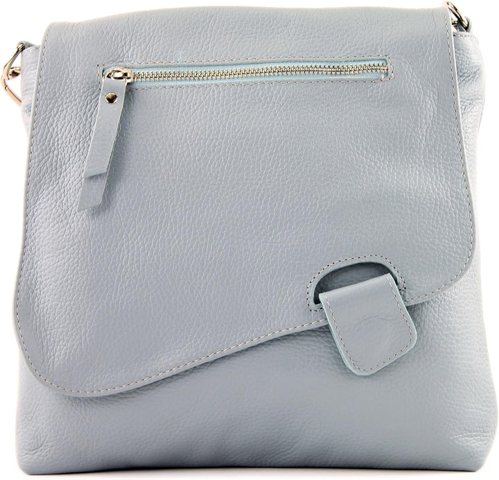 modamoda de - T146 - ital. Umhängetasche Schultertasche aus Leder Eisblau2021, Eisblau2021