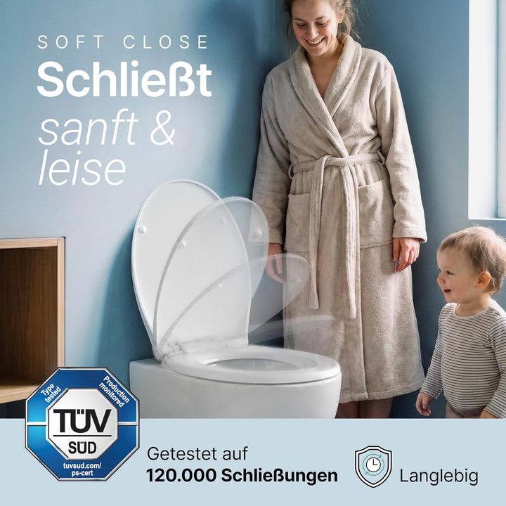 SANFINO® Premium WC Sitz mit Absenkautomatik oval – 5 Jahre Garantie – TÜV geprüfter WC Sitz mit Sch