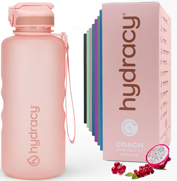 Hydracy Trinkflasche mit Strohhalm und Zeitmarkierung - 2L Wasserflasche - BPA-freie Trinkflasche -