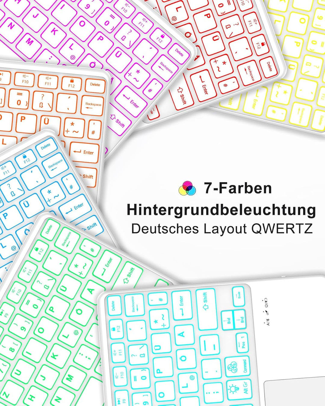 11 Zoll Bluetooth Tastatur Hülle für Lenovo Idea Tab 11, Deutsch QWERTZ mit 7-Farben Licht und Touch