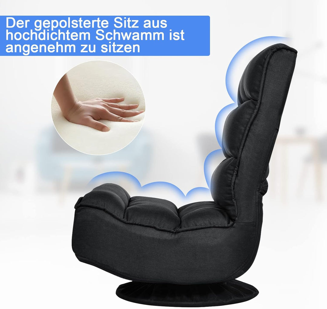 GOPLUS 360° drehbarer Bodenstuhl, klappbarer Bodensessel mit Verstellbarer Rückenlehne, Gamingsessel
