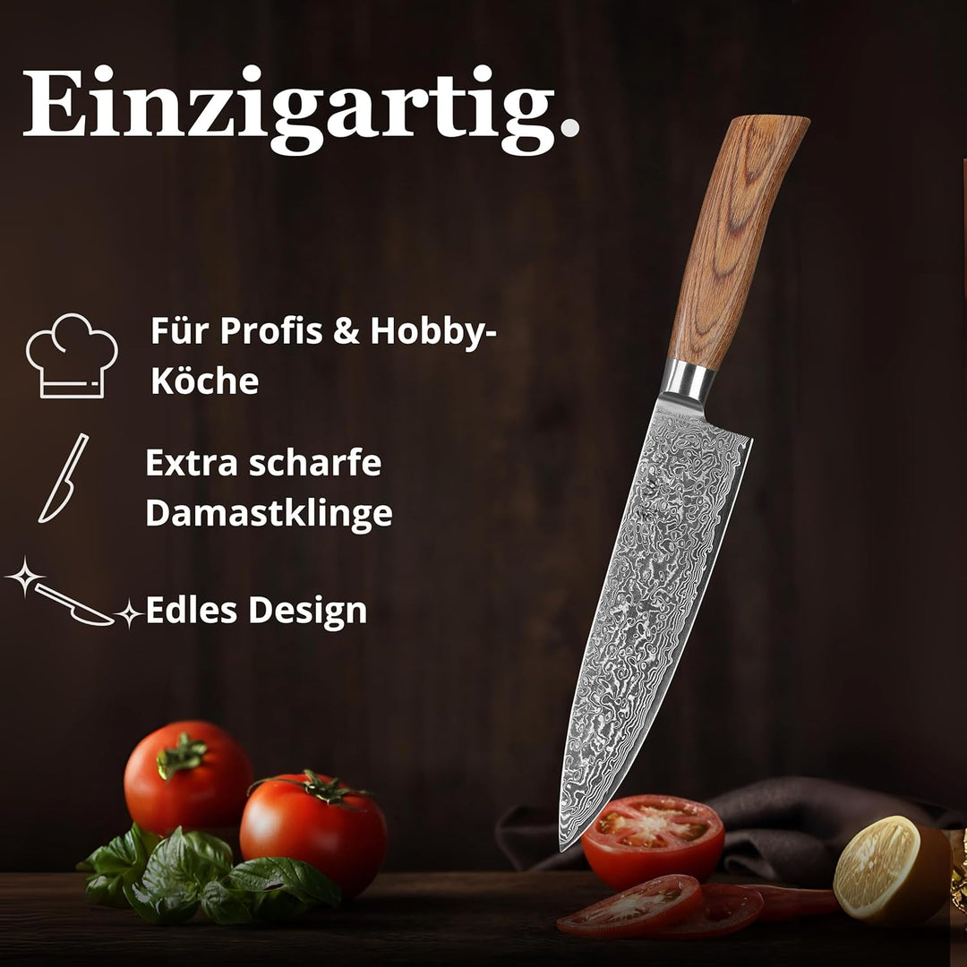 Wakoli EDIB Pro Kochmesser aus echtem Damaststahl (VG10 Kern) mit 20 cm Klinge – Scharf & ausbalanci