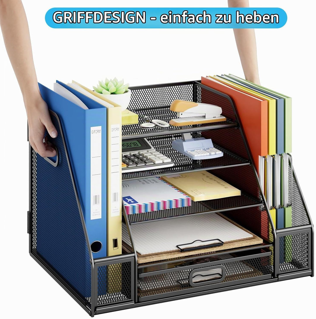 Marbrasse Schreibtisch Organizer mit Aktenhalter,5 Ebenen Briefablage Ablagefächer mit Schublade und