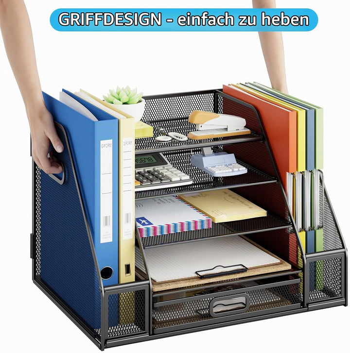 Marbrasse Schreibtisch Organizer mit Aktenhalter,5 Ebenen Briefablage Ablagefächer mit Schublade und