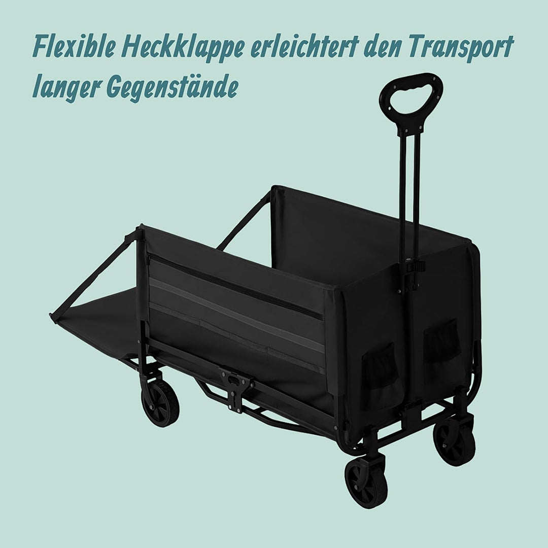 Relaxdays Bollerwagen, faltbar, 150 kg, Teleskopgriff, Heckklappe, Regenplane, Transportwagen Einkau