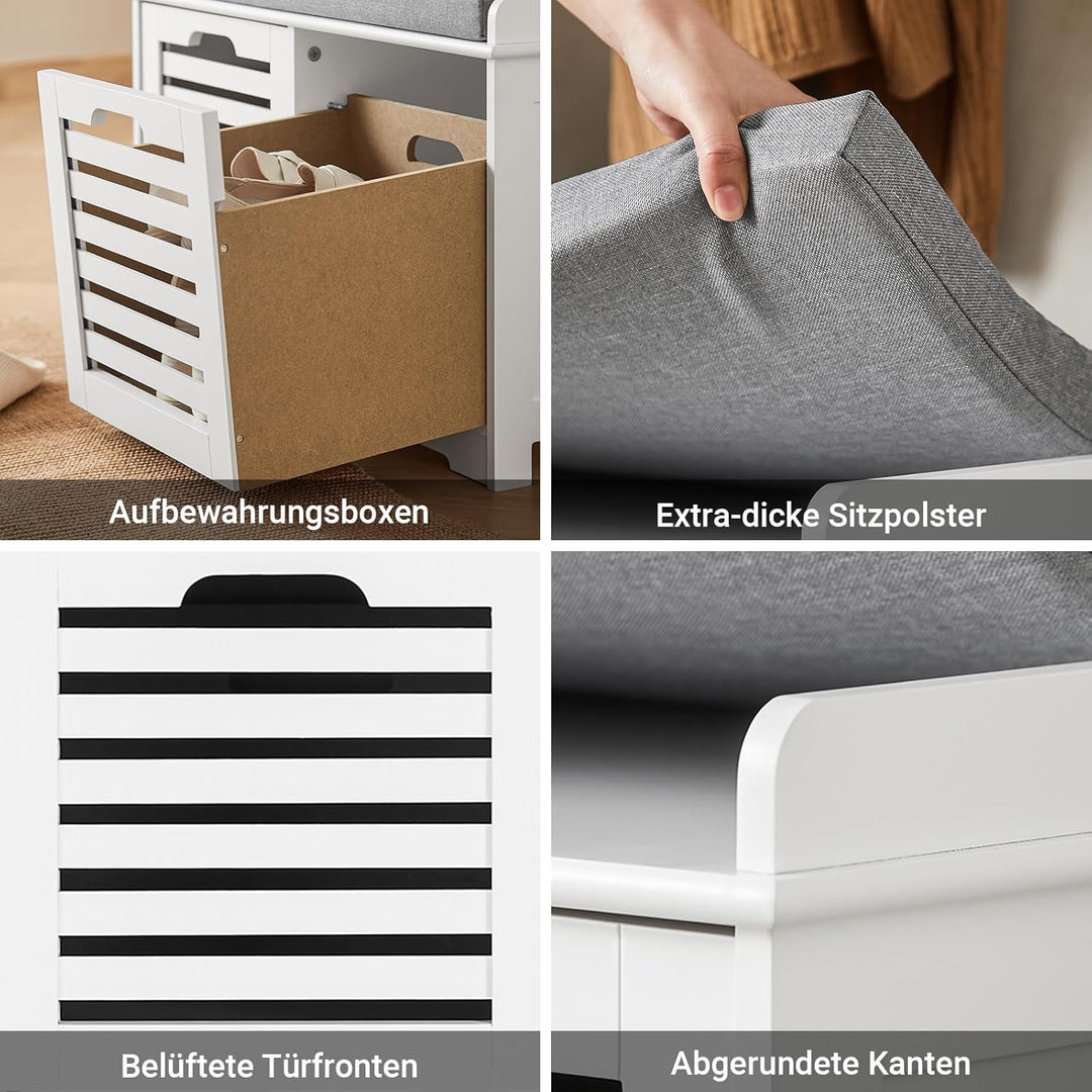 SoBuy FSR23-K-W Moderne Schuhtruhe Sitzkommode mit 2 Körben Sitzbank Schuhschrank mit Sitzkissen Spi