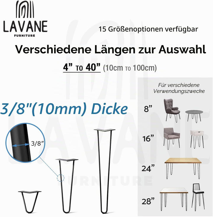 4" / 10cm Haarnadel Tischbeine, La Vane 4 Stück Modern-Stil DIY Metall Möbelfüsse Hairpin Legs mit B