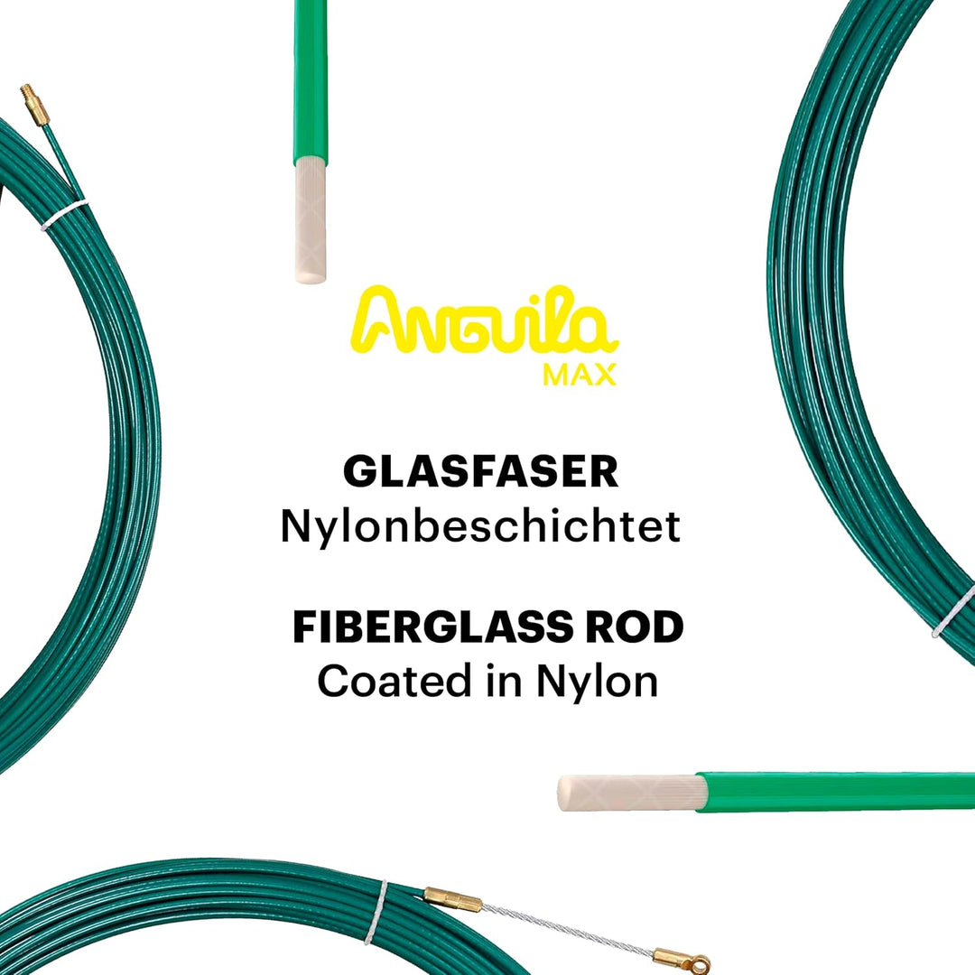 Anguila Max| Kabeleinziehhilfen | Glasfaser verstärkt | Nylon | Kombi-Endstücke | Farbe grün | Durch
