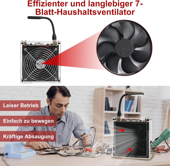 Löt Bausatz, DIY Lötnebelabsauger Lötprojekt-Set, Lötrauchabsorber-Set mit LED-Beleuchtung & Filtern