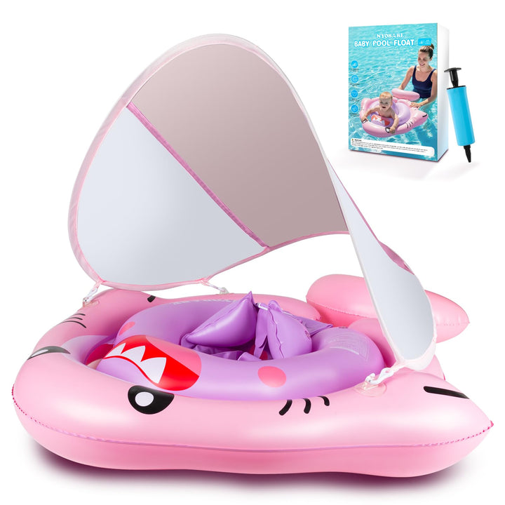 NYOBABE Schwimmring Baby 6-36 Monate, Baby Schwimmring mit UPF50+ Sonnendach ＆ Antikipp-Schwanz, Ver