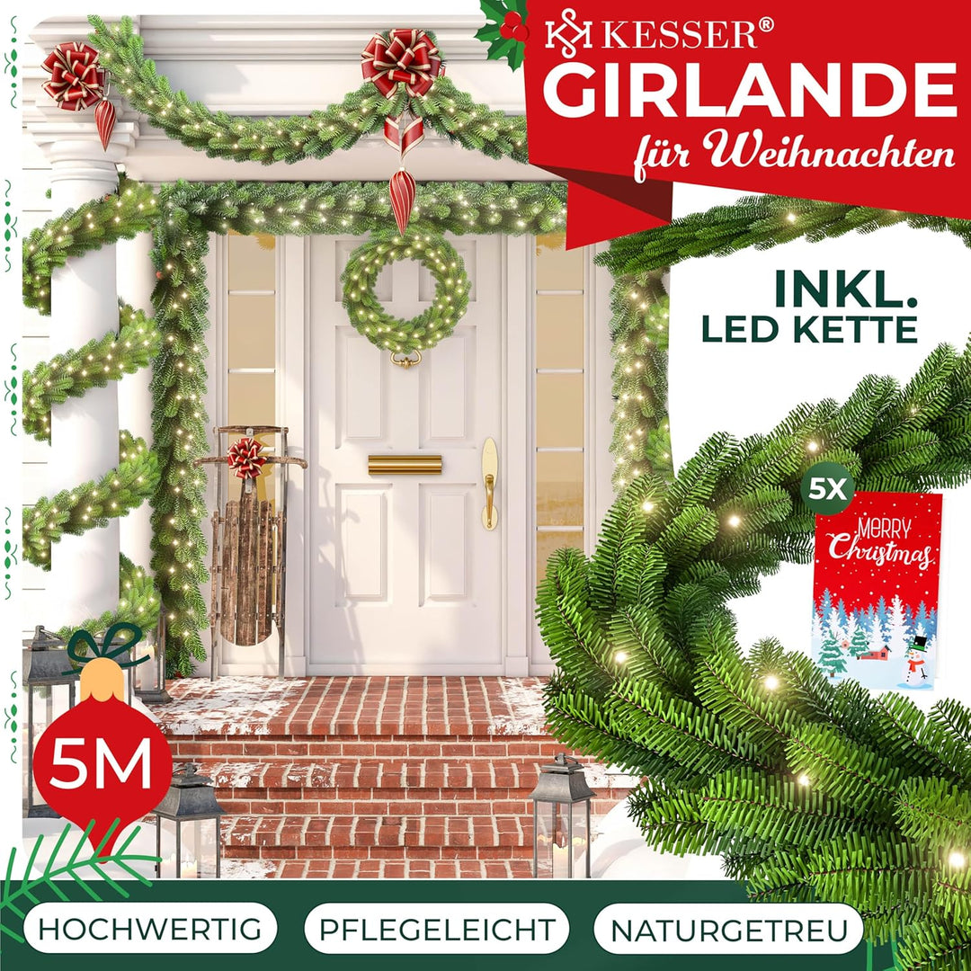 KESSER® Weihnachtsgirlande mit Beleuchtung 100 LED&