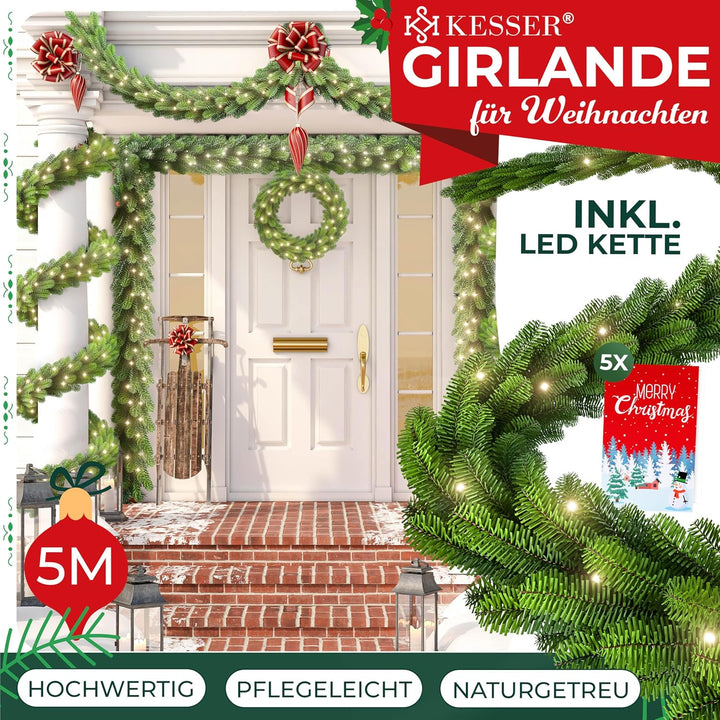 KESSER® Weihnachtsgirlande mit Beleuchtung 100 LED&