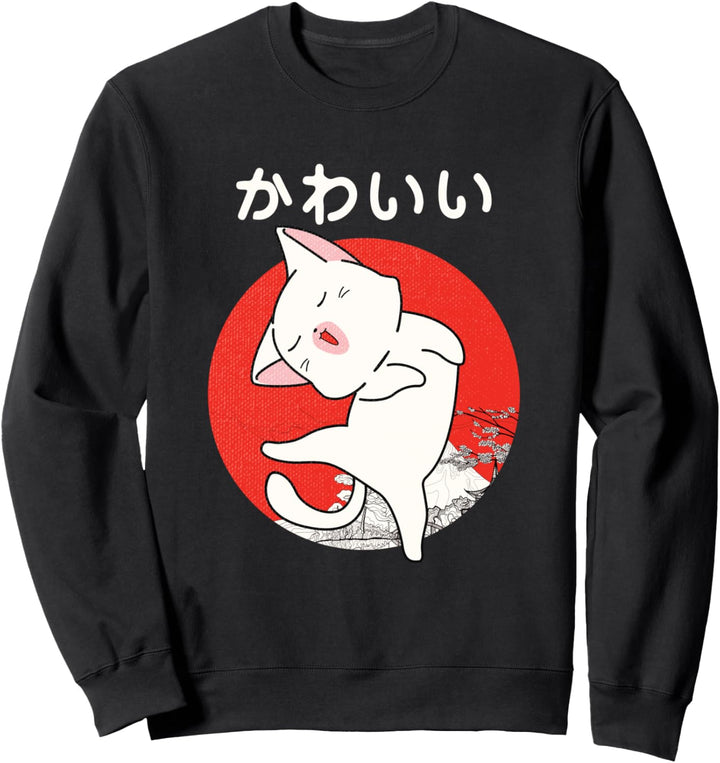 Japanische Anime weisse Katze im Mondentwurf Sweatshirt