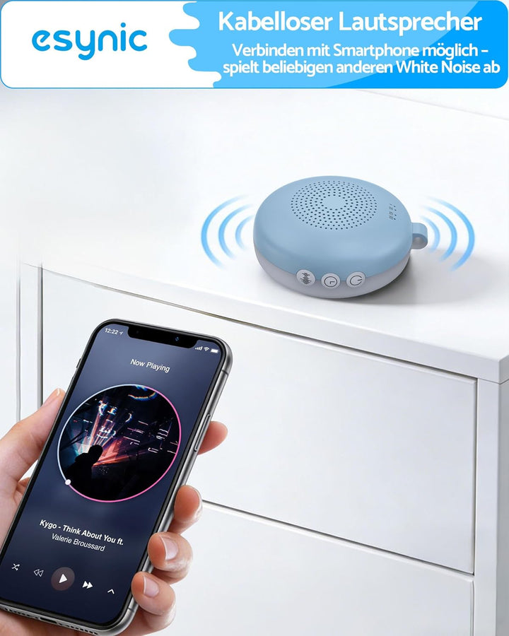 eSynic Einschlafhilfe für Erwachsene Weisses Rauschen Baby in Blaugrau Portable White Noise Machine