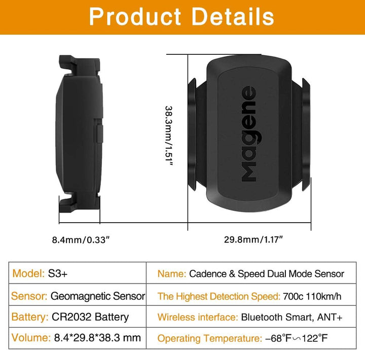 Magene S3 + Geschwindigkeitssensor und Trittfrequenzsensor, ANT+ und Buletooth 4.0 Drahtloser Fahrra