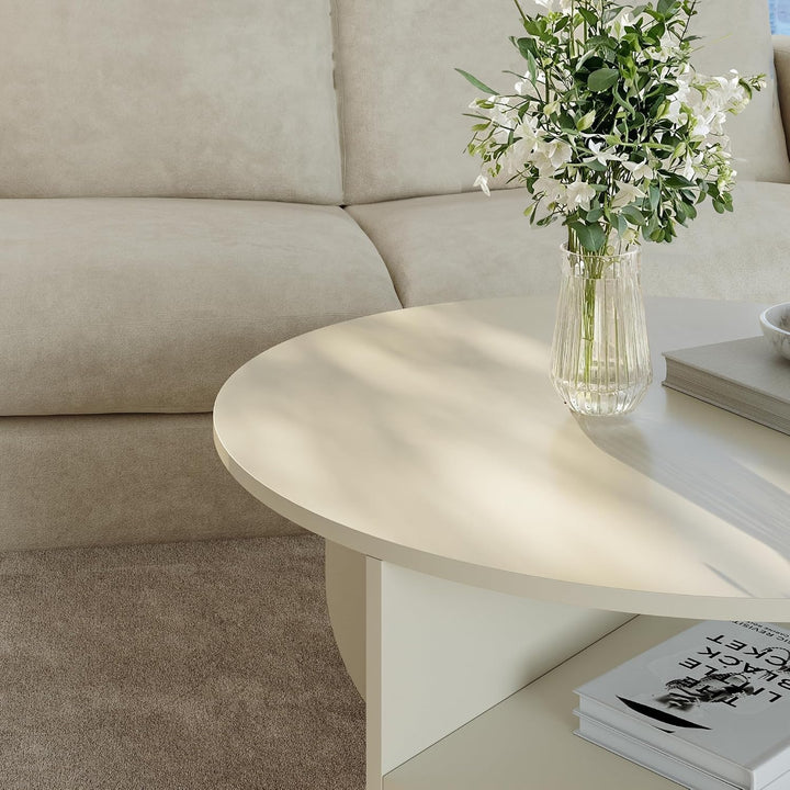 [en.casa] Couchtisch Reykhon Wohnzimmertisch Ø80 x 41 cm Sofatisch mit 2 Ablageflächen Kaffeetisch r