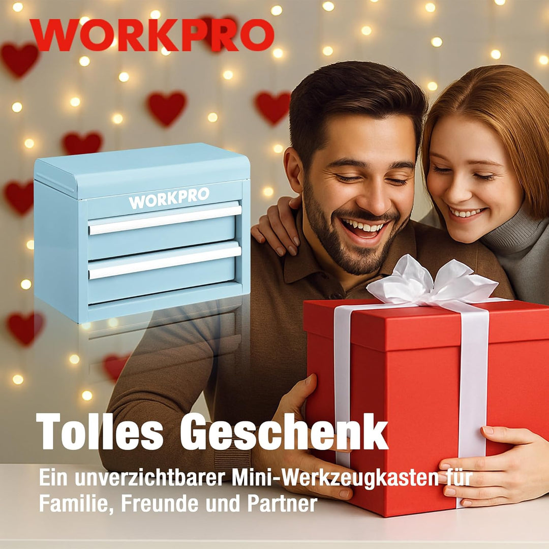 WORKPRO Metall Schubladenbox mit 2 Schubladen & Oberer Stauraum Hellblau, 27,5x15x20,8cm Tisch Organ