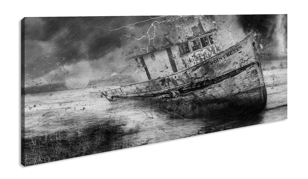 Stürmische Schiffsfahrt Panorama 80x40 cm Effekt: Schwarz/Weiss als Leinwandbild, Motiv fertig gerah