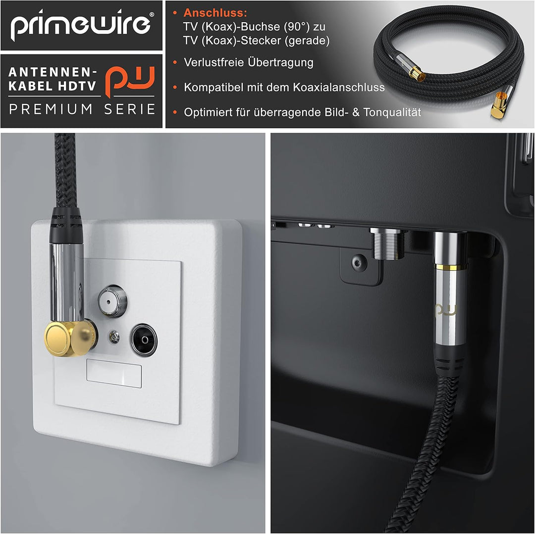 CSL - 5m Antennenkabel gewinkelt mit Braiding - 8k 4k HDTV - 5m Antennenkabel - Kupplung 90° Winkel