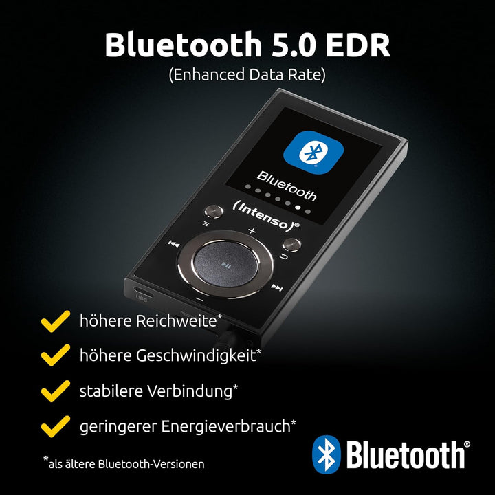 Intenso MP3 Player Video Scooter 1,8 Zoll Bluetooth schwarz schwarz 16GB Single, schwarz 16GB Single