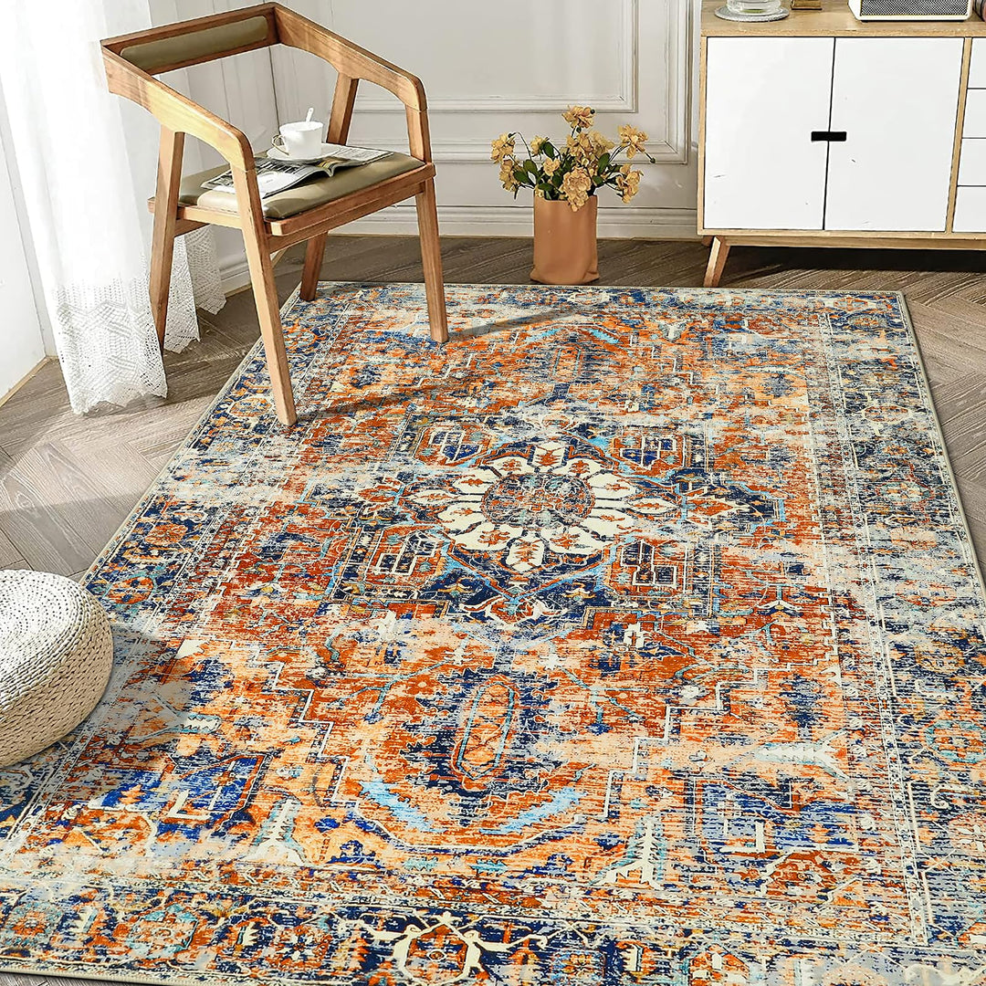 WONGS BEDDING Boho Teppich Wohnzimmer Schlafzimmer Kurzflor Teppiche Waschbar Weich rutschfest Vinta