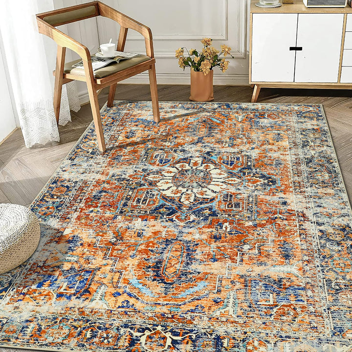 WONGS BEDDING Boho Teppich Wohnzimmer Schlafzimmer Kurzflor Teppiche Waschbar Weich rutschfest Vinta