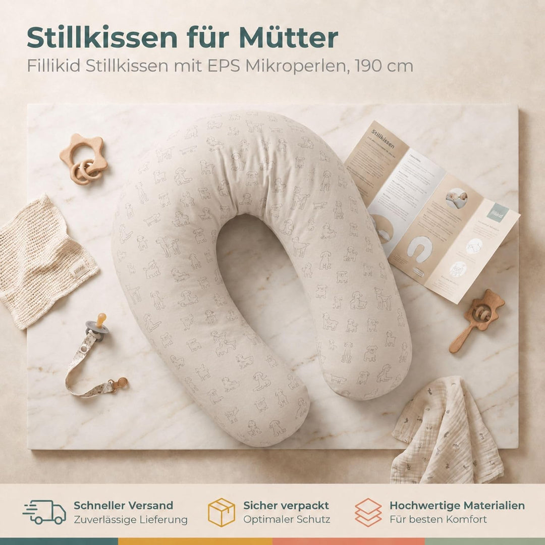 Fillikid Stillkissen EPS-Perlen 190 cm Exklusiv | XXL Stillkissen mit EPS Mikroperlen Länge 190 cm |