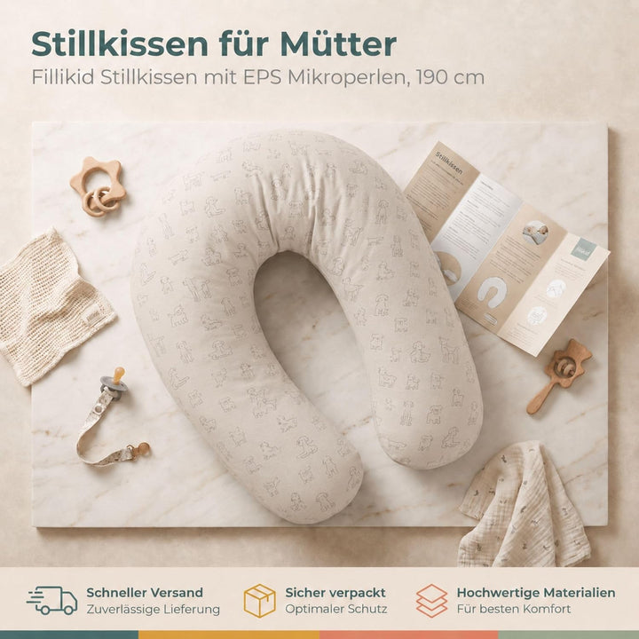 Fillikid Stillkissen EPS-Perlen 190 cm Exklusiv | XXL Stillkissen mit EPS Mikroperlen Länge 190 cm |