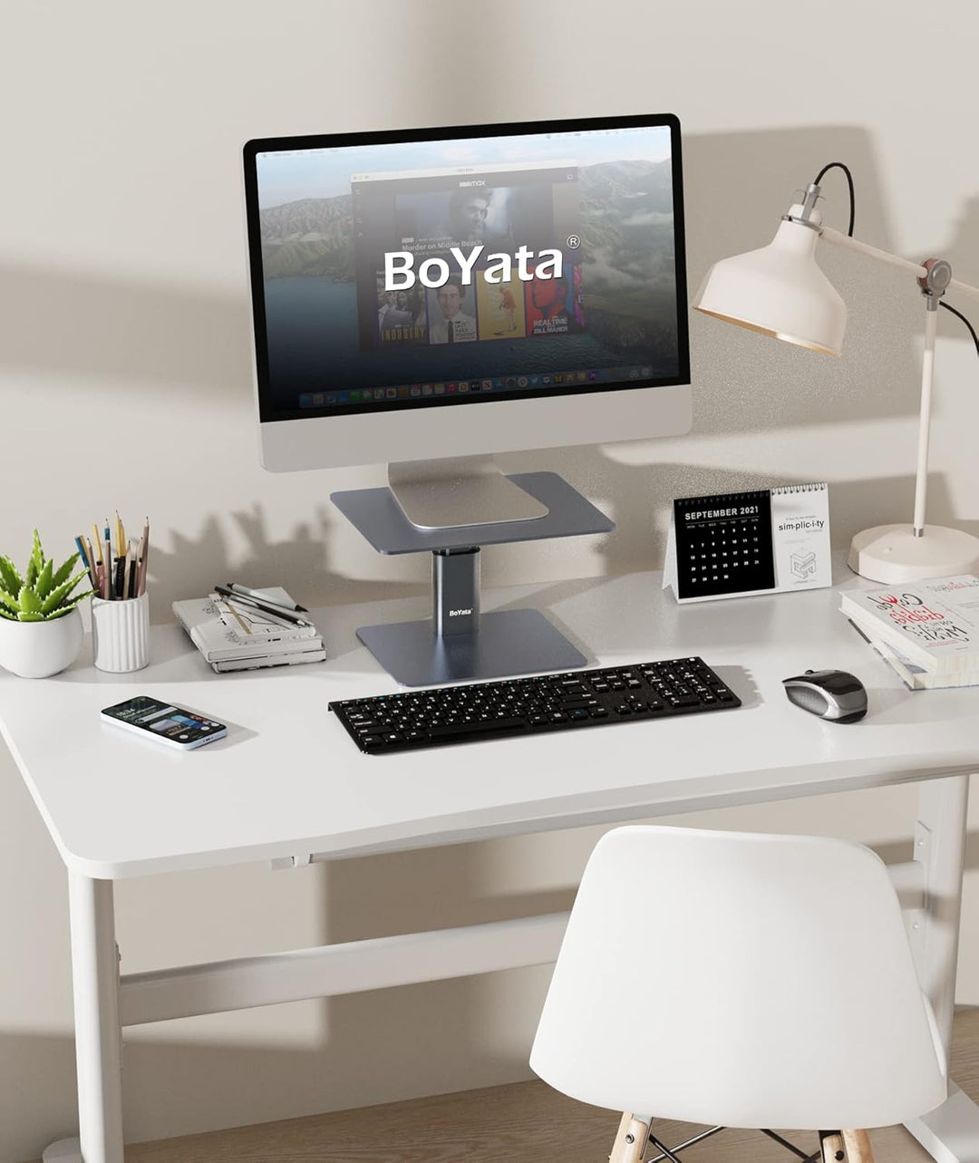 BoYata Monitorständer, Höhenverstellbar Metallisch Schreibtischständer PC Bildschirm Ständer, Kompat