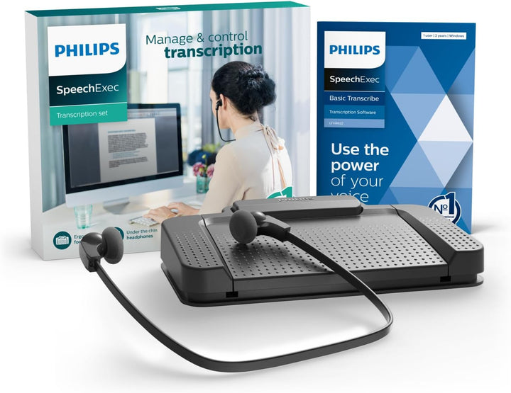 Philips LFH7177/06 Wiedergabe-Set, ergonomischer USB-Fussschalter ACC2330, Stereo-Unterkinn-Kopfhöre
