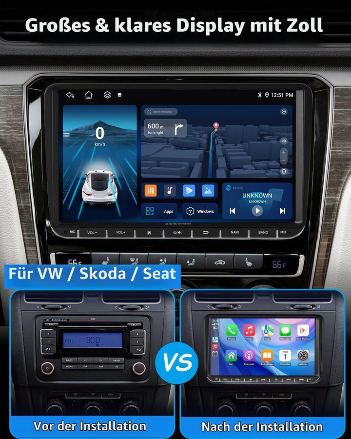 ESSGOO True 4+64G 9 Zoll Autoradio mit Carplay und Android Auto, Android 15 Car Radio Für VW Golf 5