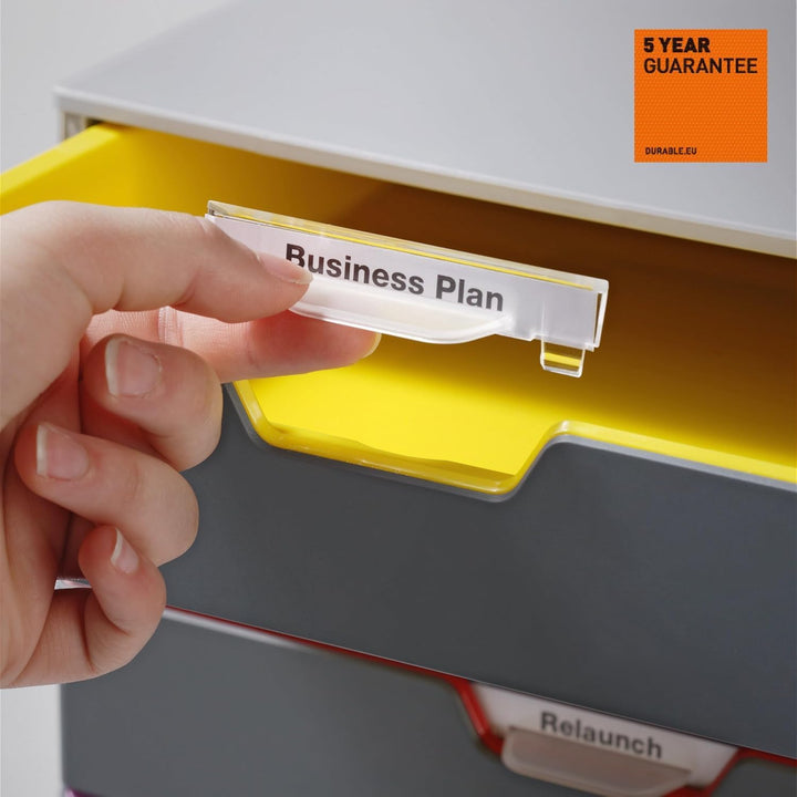 Durable Schubladenbox A4 (Varicolor) 4 Fächer, mit Etiketten zur Beschriftung, mehrfarbig, 760427, 4